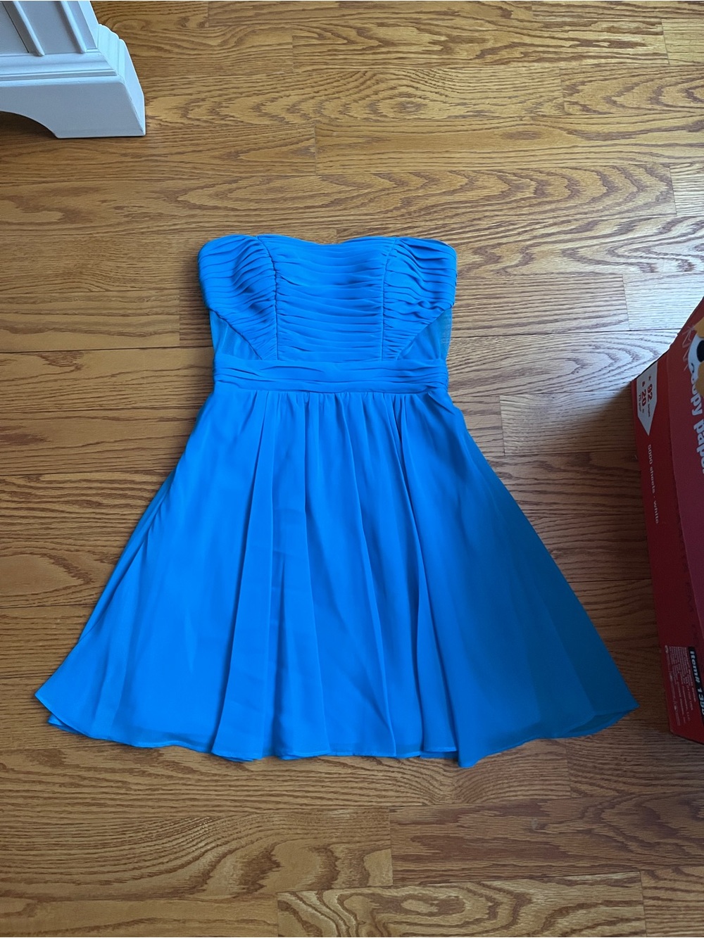 Adrianna Papell Strapless Cobalt Blue Chiffon Dress